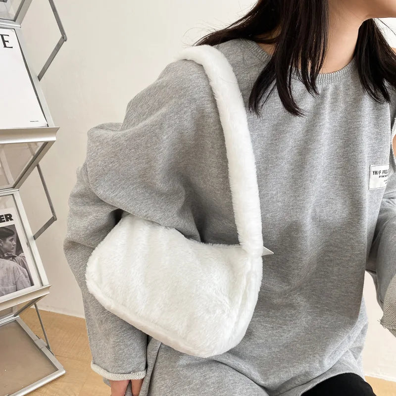 Soft Plush Furry Hobo Shoulder Bag