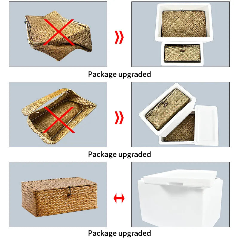 SkandiShop Seaweed Storage Basket Hand-woven Storage Box with Lid
