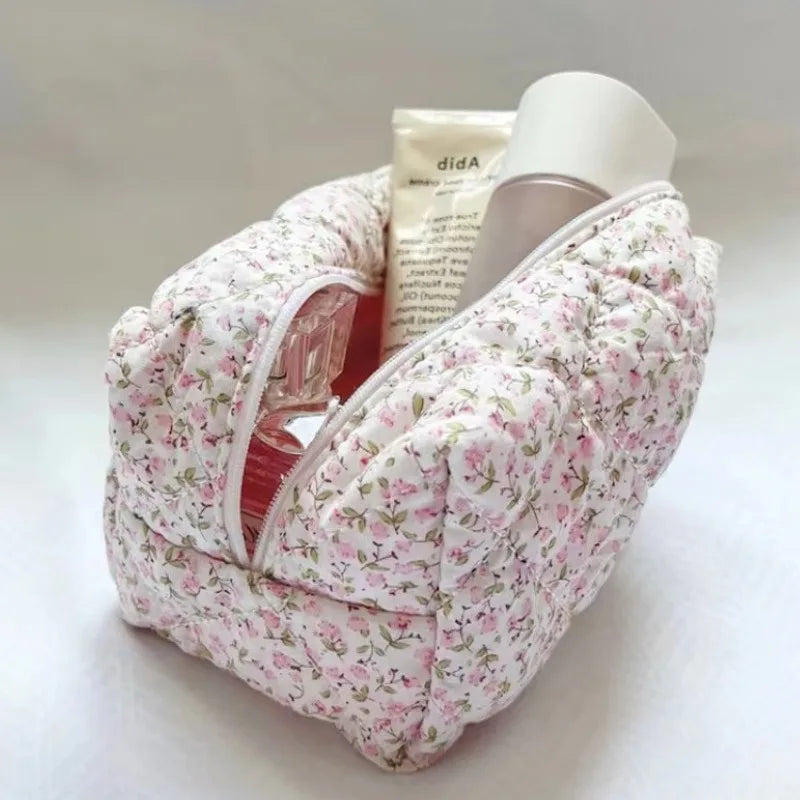Floral Quilted Makeup Organizer Bag