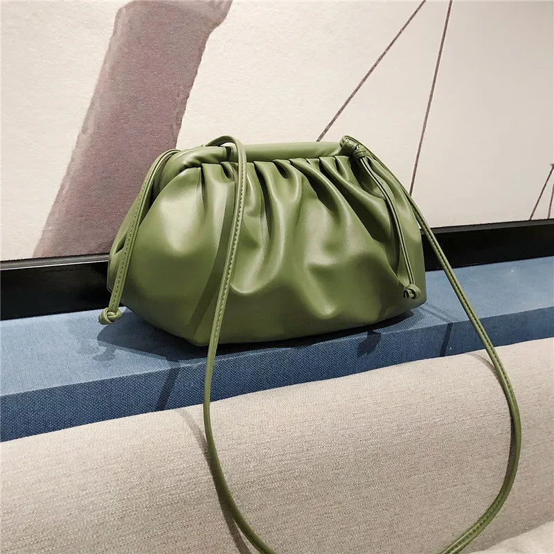 Cloud Pleated PU Leather Messenger Bag