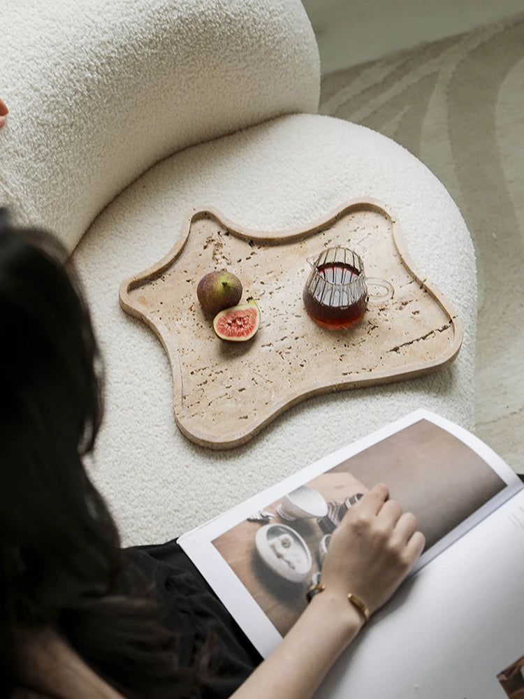 SkandiShop Vintage Travertine Stone Tray,