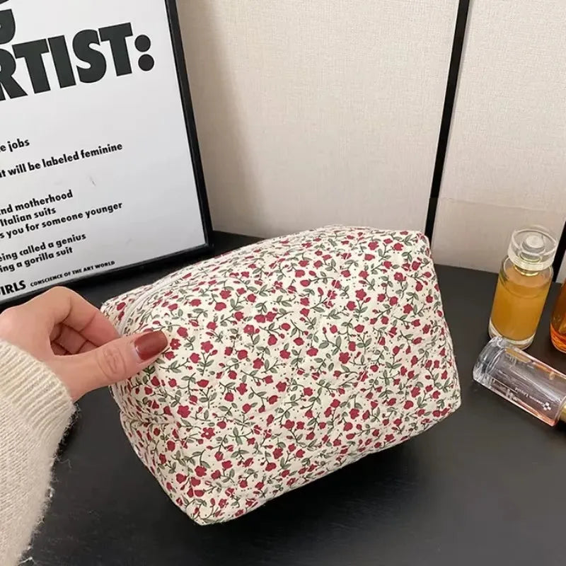 Floral Quilted Makeup Organizer Bag