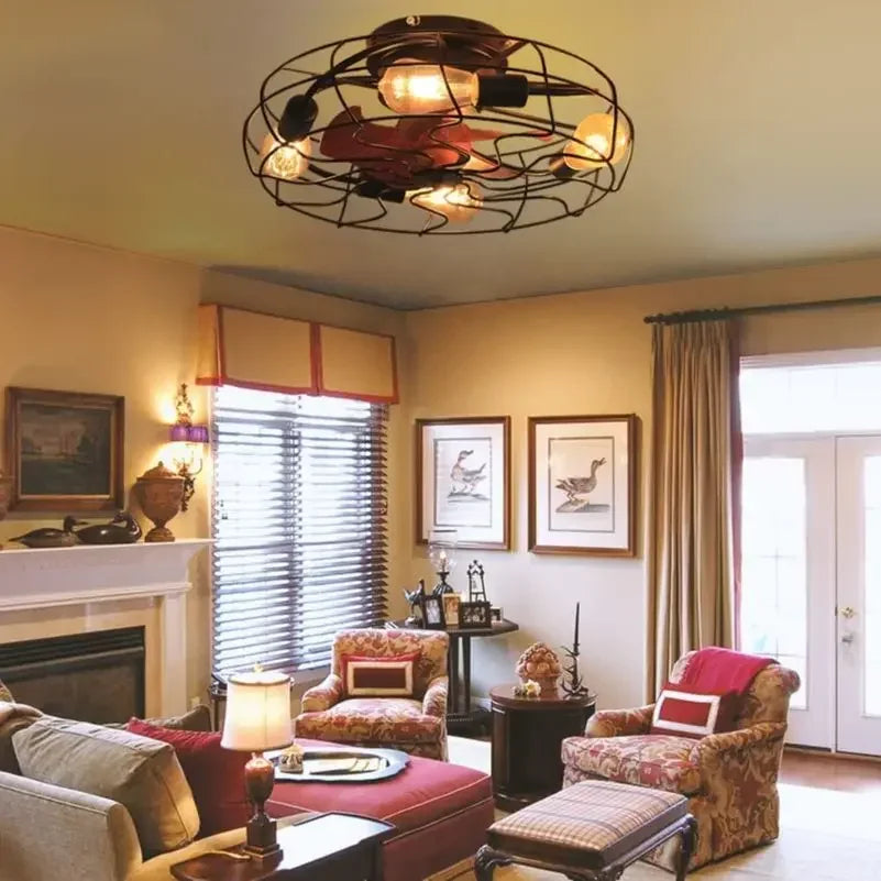 Creative Caged Ceiling Fan with Light