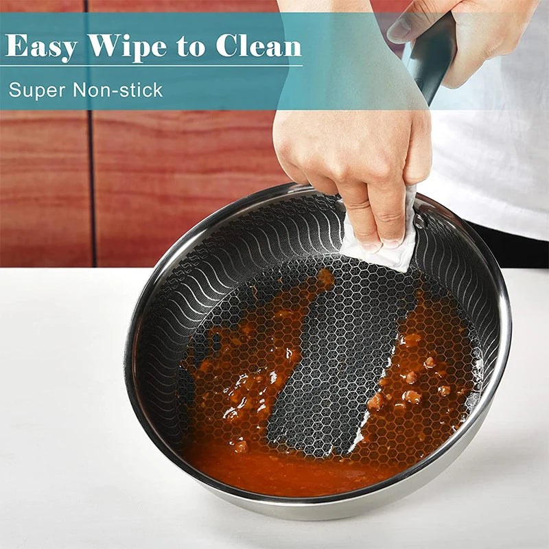 LMETJMA Honeycomb Stainless Steel Frying Pan