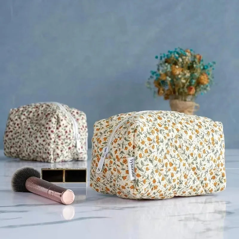 Floral Quilted Makeup Organizer Bag