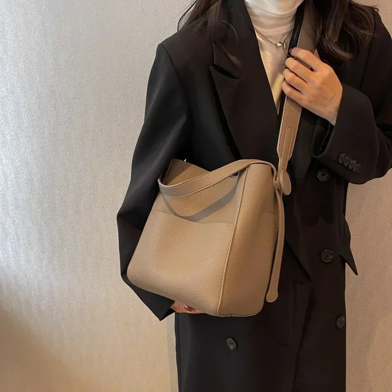 Trendsetter Leather Bucket Crossbody Bag