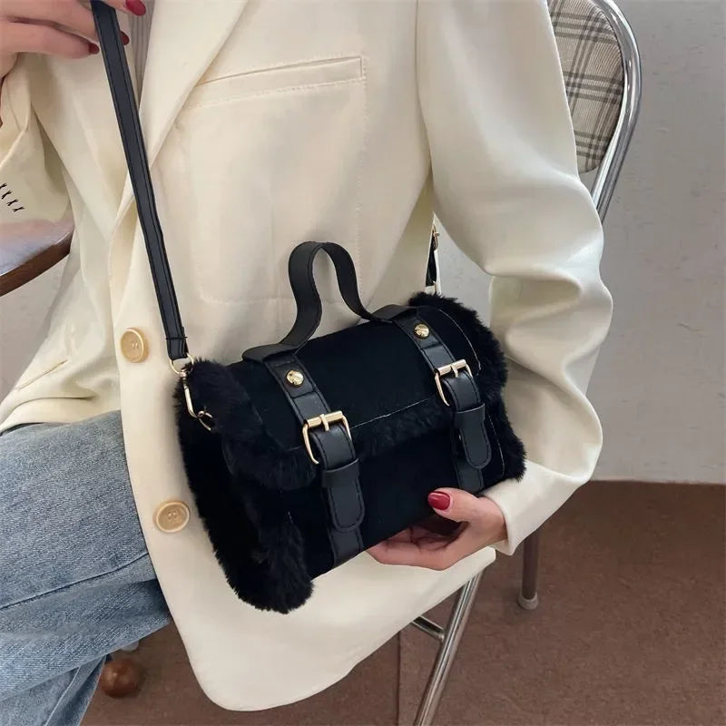 Lamb Plush Velvet Crossbody Handbag
