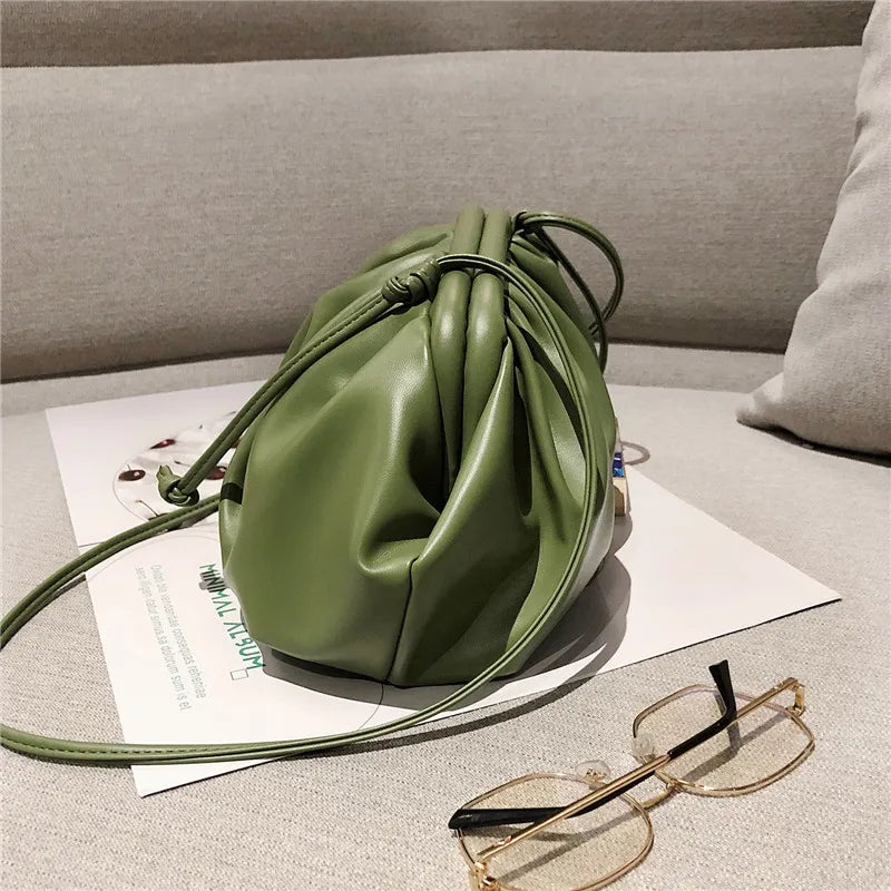 Cloud Pleated PU Leather Messenger Bag