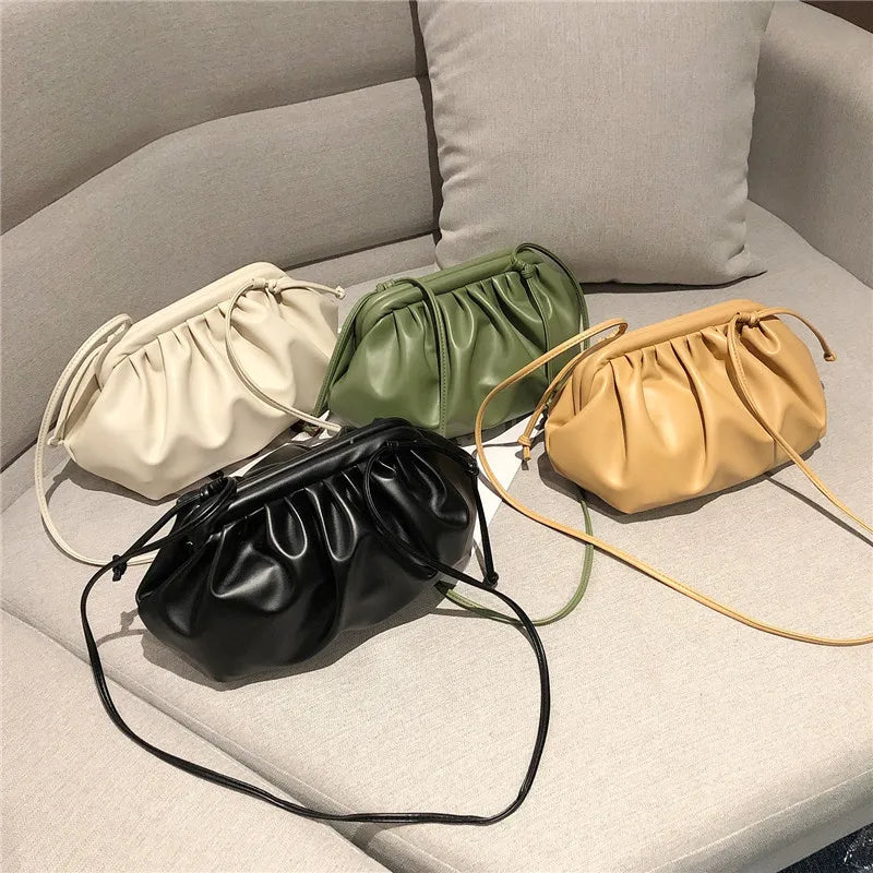 Cloud Pleated PU Leather Messenger Bag