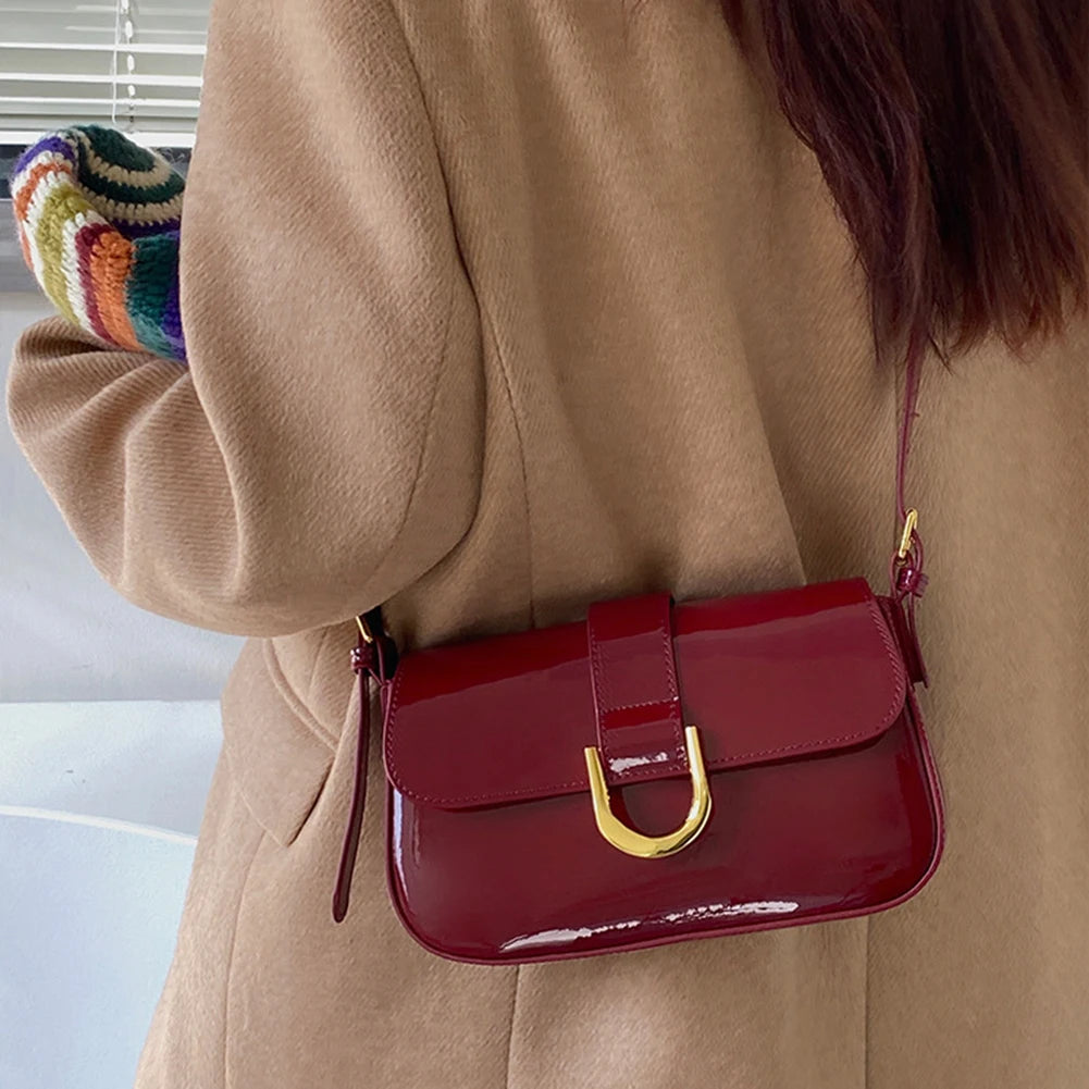 Retro Patent Leather Flap Crossbody Bag