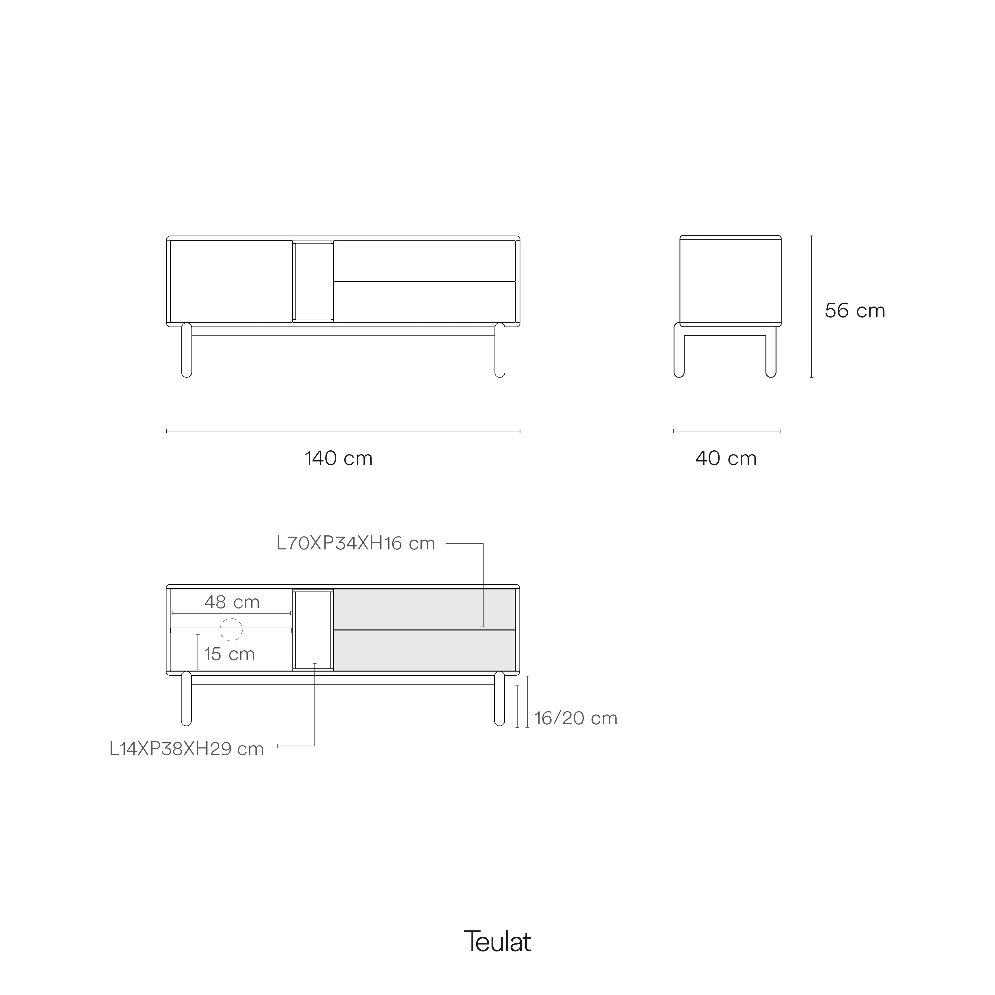 CORVO TV Cabinet 140cm in Pearl Grey & Oak by Teulat