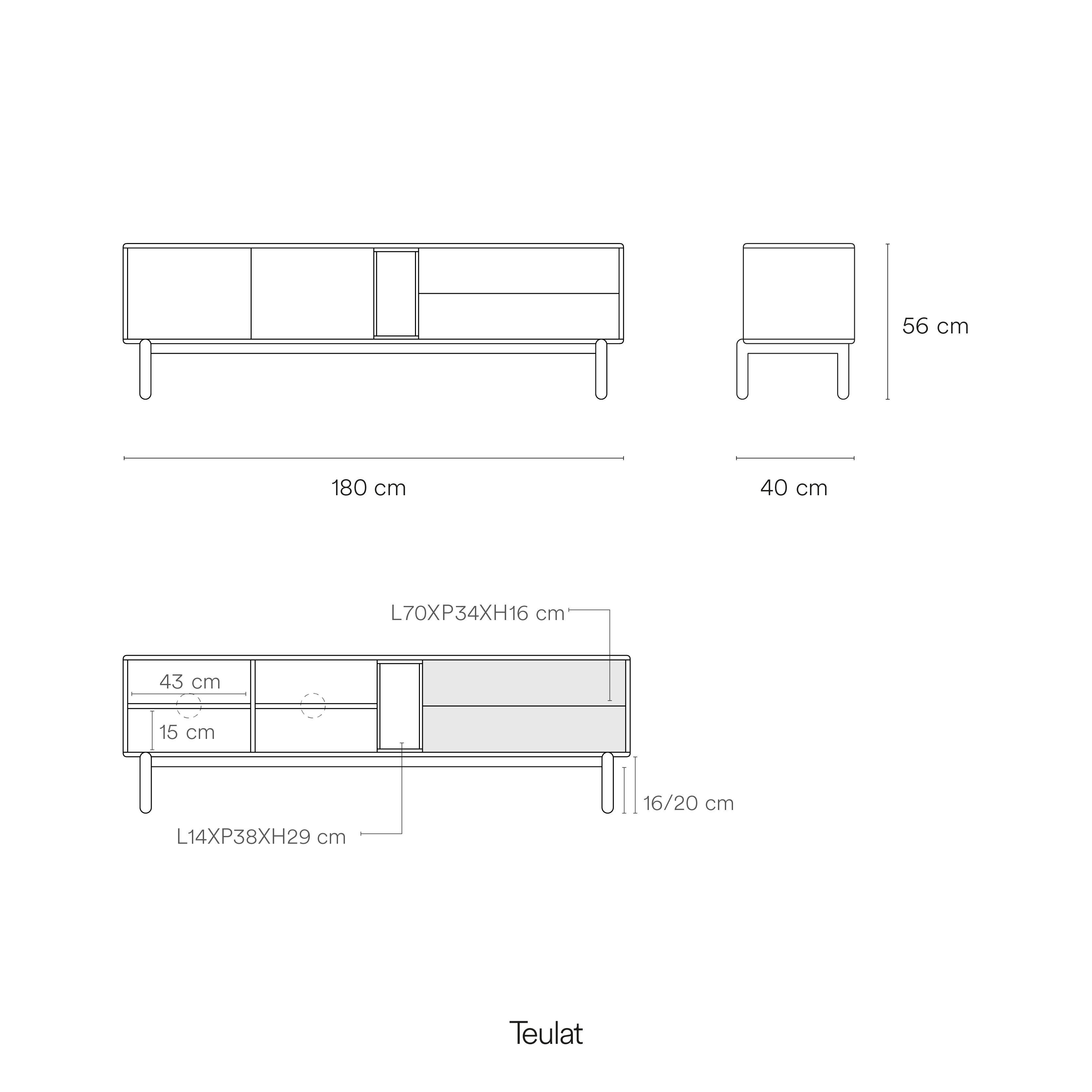 Tv Cabinet Corvo 2D2Dr1H 180Cm Anthracite Gray