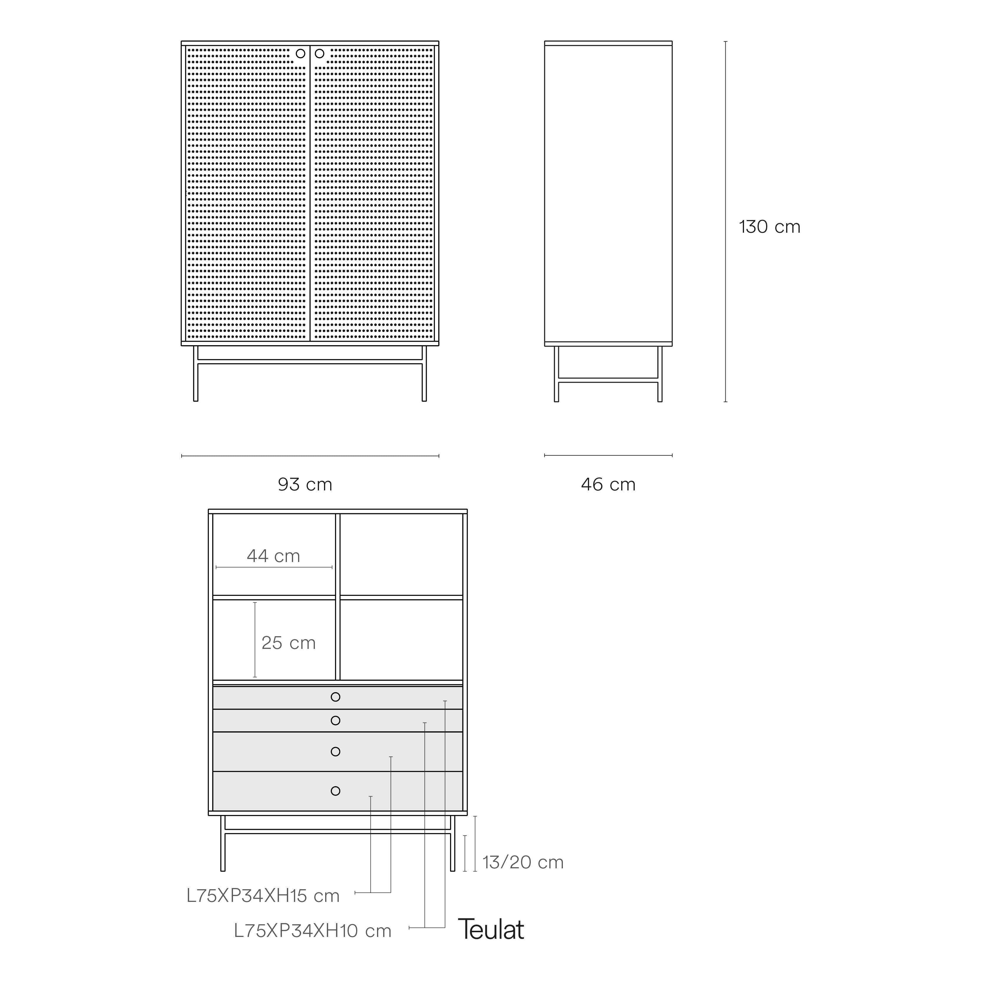 Occasional Cabinet Punto 2D/4Inner Drawers Black/D
