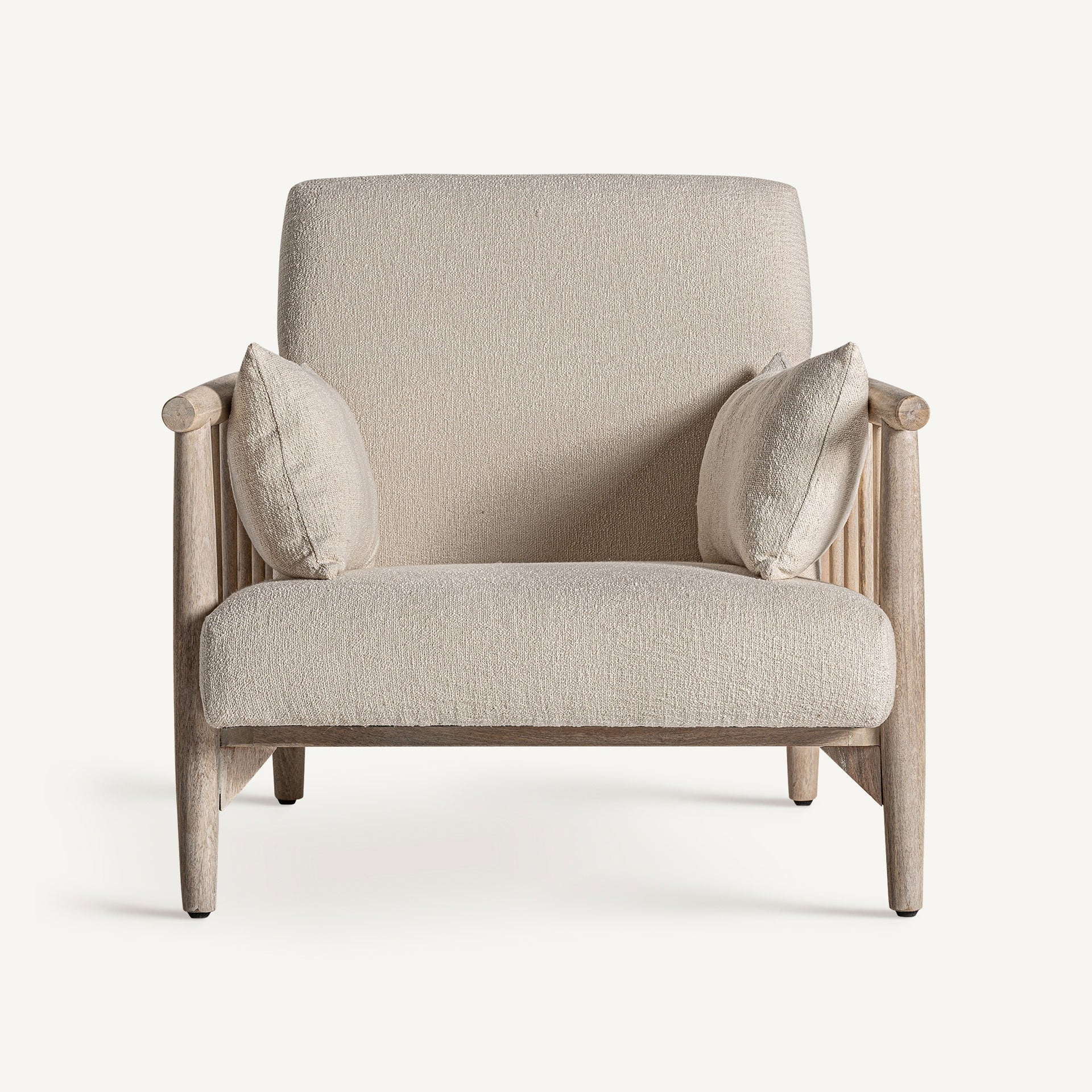 Grebin Birch Wood Armchair - Beige Cotton & Brown Frame