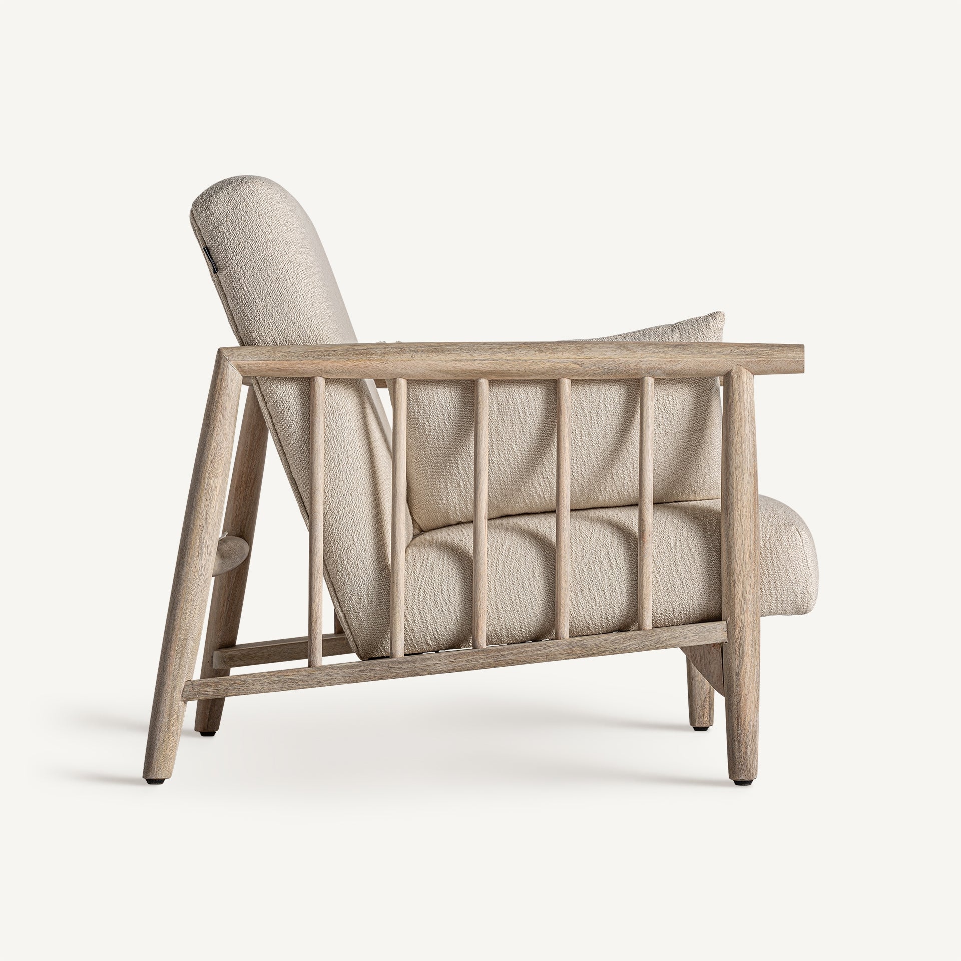 Grebin Birch Wood Armchair - Beige Cotton & Brown Frame